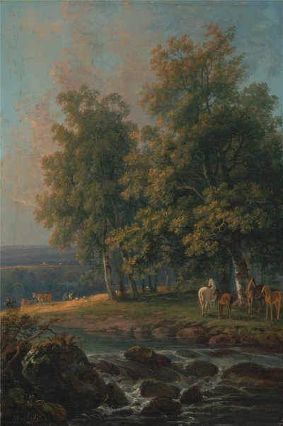 Pferde und Rinder an einem Fluss von George Barret